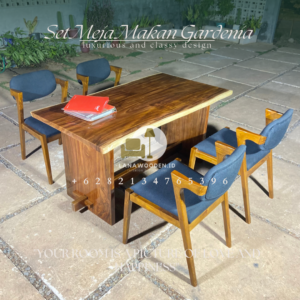 Set meja makan tepian alami minimalis modern - Lanawooden.id