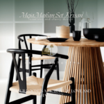 Meja makan bulat minimalis modern kursi 4 jati