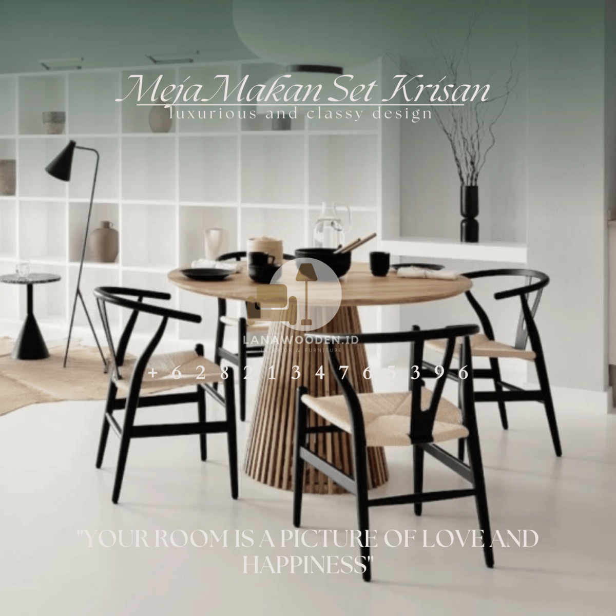 Meja Makan Bulat Minimalis Modern Kursi 4 Jati