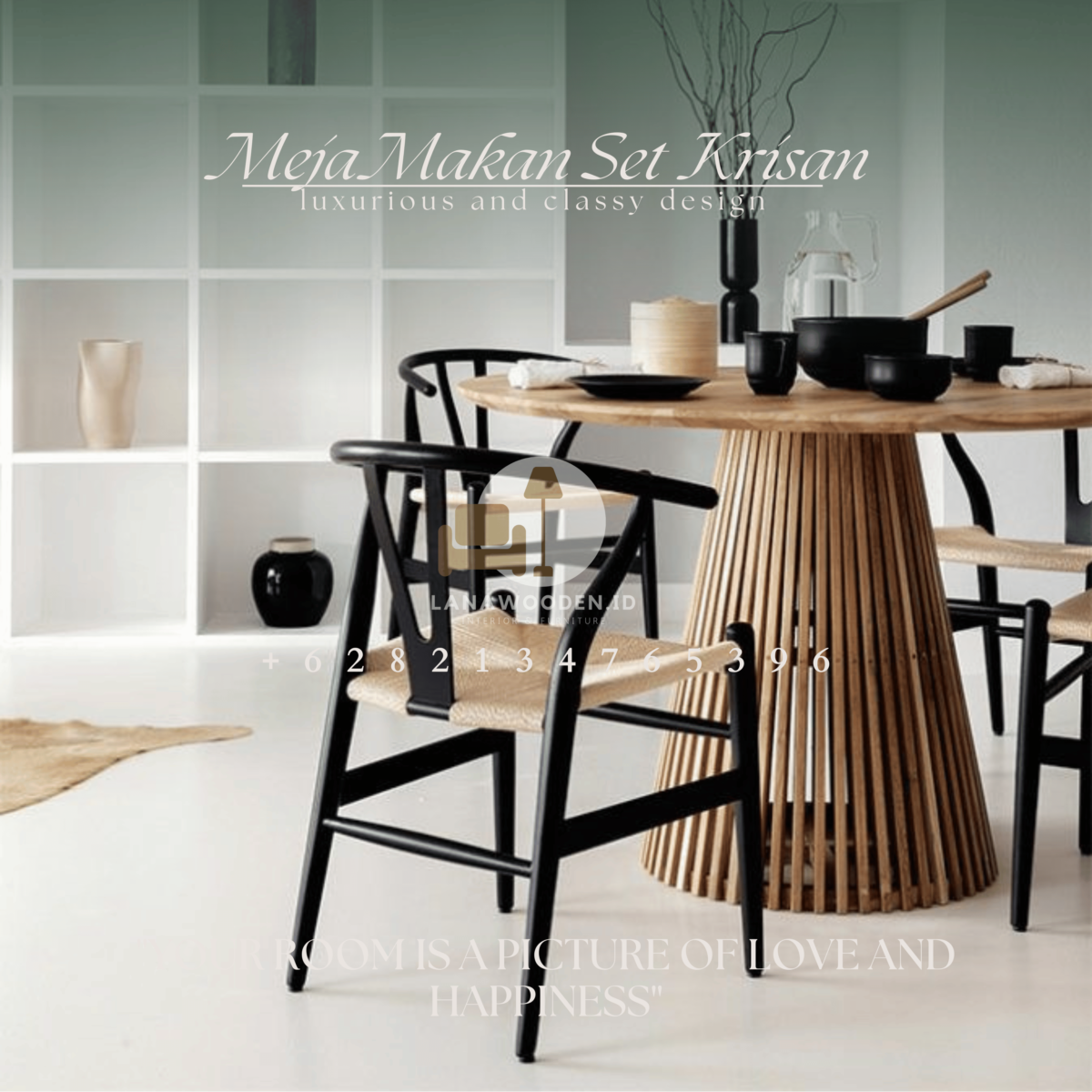 Meja Makan Bulat Minimalis Modern Kursi 4 Jati