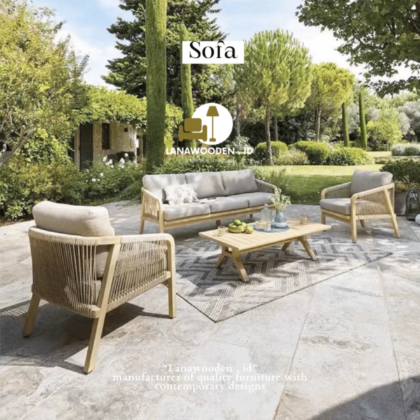 Sofa jati outdoor dengan konsep furniture gardern minimalis masa kini . Sangat cocok untuk hunian, villa, hotel, cafe, resort, resto, atau tempat usaha anda lainnya. Kursi menggunakan kayu jati solid . Finishing kursi warna kayu jati natural. Duduknya terasa nyaman dengan material berkualitas serta mudah dibersihkan. Dengan kontruksi , perawatan , service , pada pengerjaan furniture yang selama ini kami pertahankan dan kami jaga , oleh karena itu kami menghasilkan "furniture berkualitas jangka panjang".