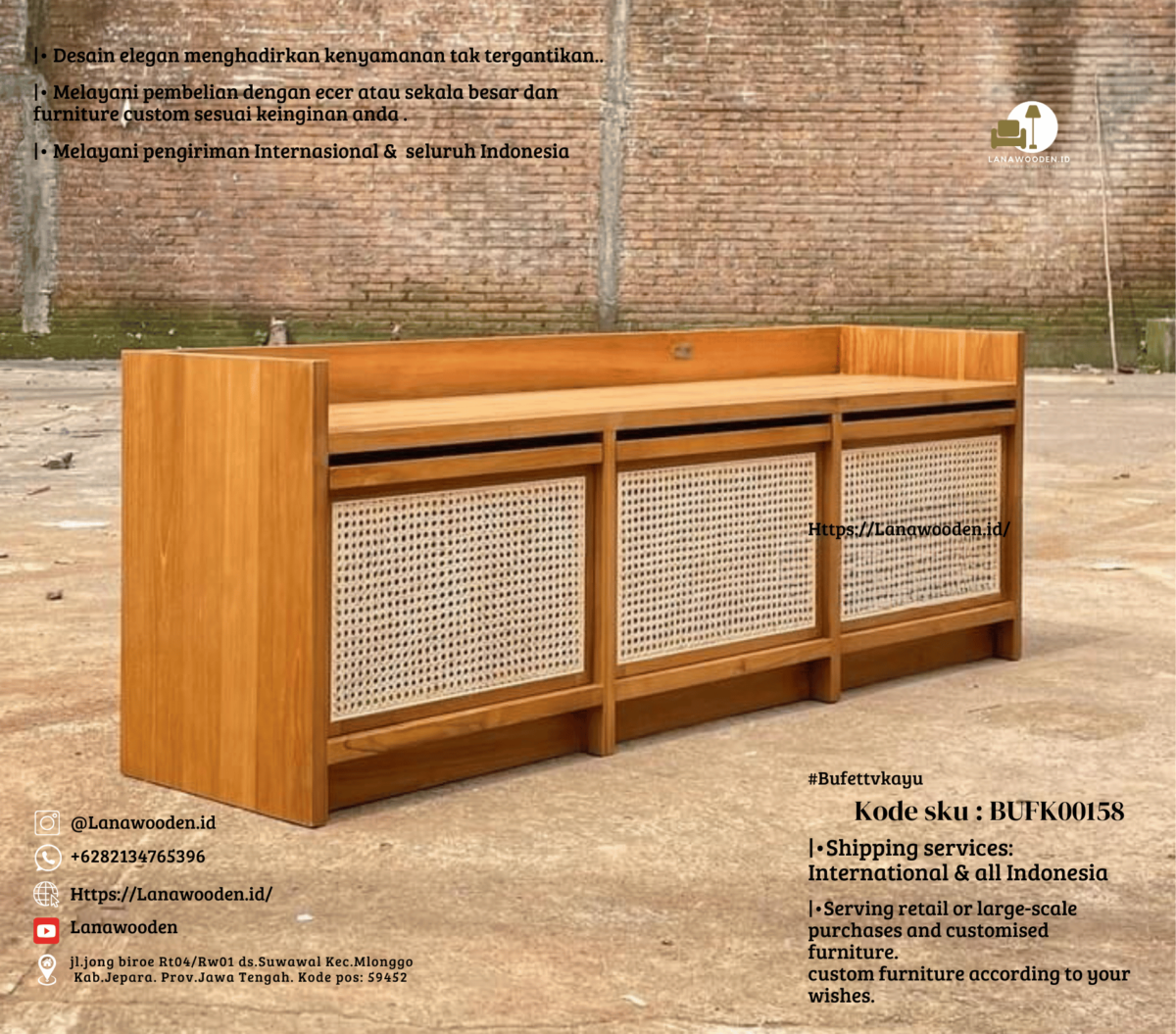 IMG_6343 Bufet tv minimalis modern fungsional dengan penyimpanan - kode BUFK00158 Lanawooden.id - Image 1
