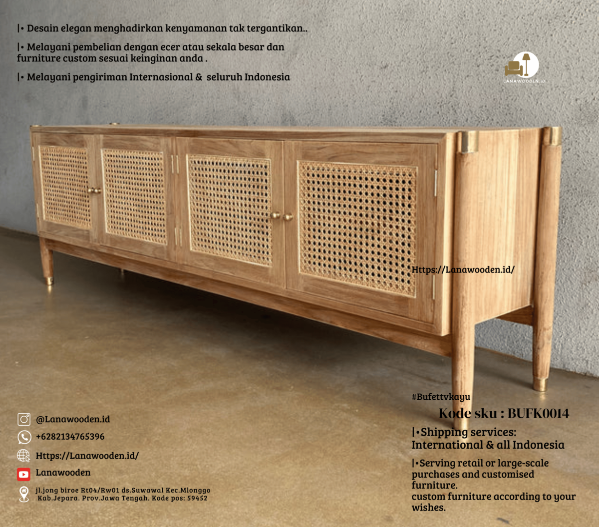 Bufet tv minimalis elegan dengan gaya tropis - kode produk BUFK0014 - Image 1